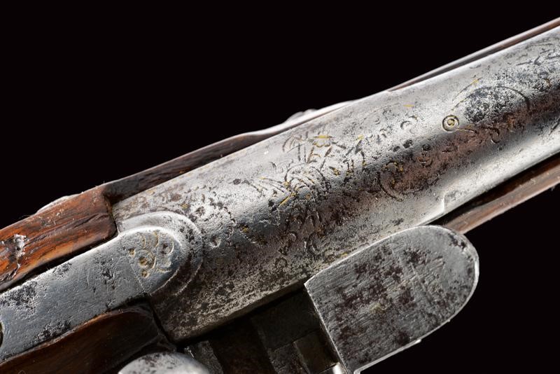 Pistola a pietra focaia, Francia, Seconda metà del XVIII secolo, lunghezza 18 cm