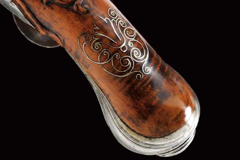 Pistole a pietra focaia da viaggio, Francia, fine XVIII Sec., lunghezza 17.5 cm