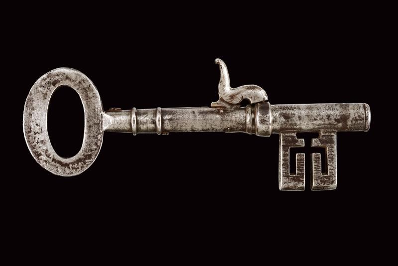 Pistola a luminello con chiave, ferro, cal. 6,5 mm, metà XIX secolo