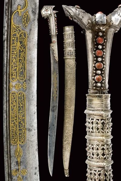 Yatagan turco, Elegante yatagan con fornimenti in argento, 1818