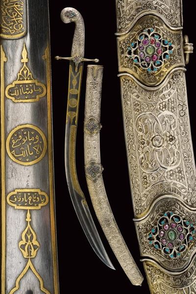 Pala con fornimenti in argento e decorazioni a pietre, tecnica Impero Ottomano, XIX Secolo