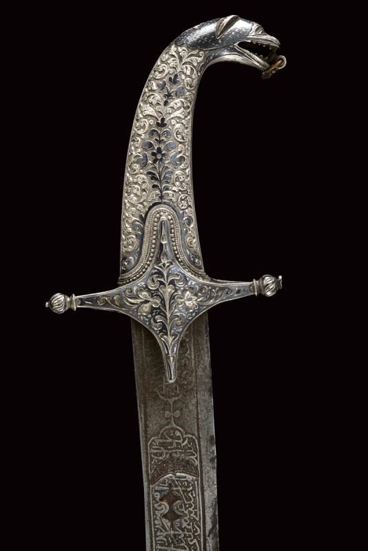 Sciabola persiana, lama in damasco e fornimenti in argento, Daghestan, 1875