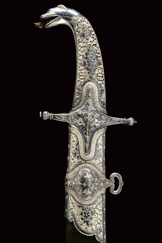 Sciabola persiana, lama in damasco e fornimenti in argento, Daghestan, 1875