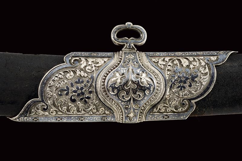 Sciabola persiana, lama in damasco e fornimenti in argento, Daghestan, 1875