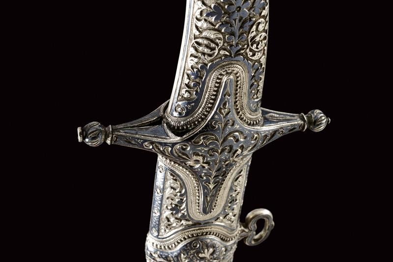 Sciabola persiana, lama in damasco e fornimenti in argento, Daghestan, 1875
