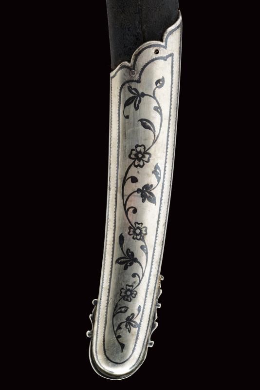 Sciabola persiana, lama in damasco e fornimenti in argento, Daghestan, 1875