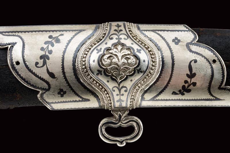 Sciabola persiana, lama in damasco e fornimenti in argento, Daghestan, 1875