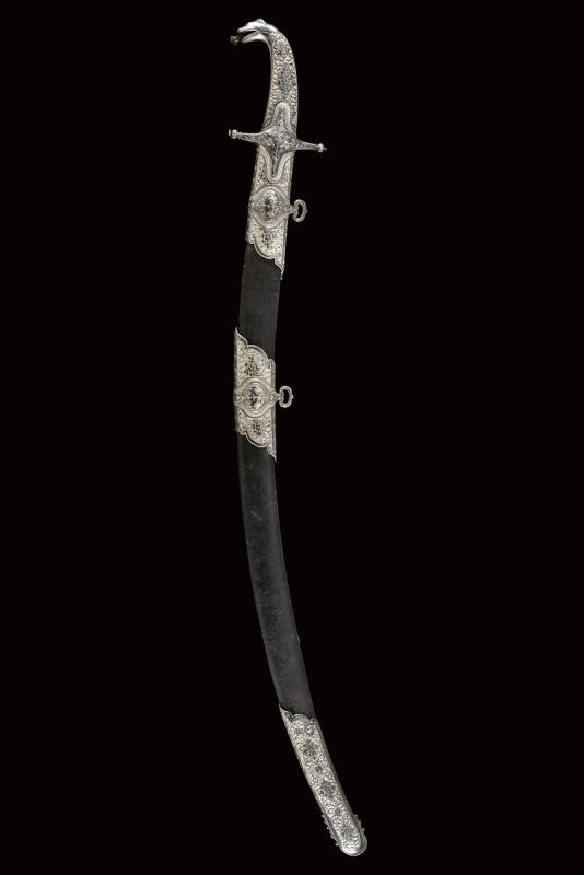 Sciabola persiana, lama in damasco e fornimenti in argento, Daghestan, 1875