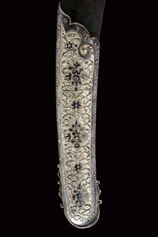 Sciabola persiana, lama in damasco e fornimenti in argento, Daghestan, 1875