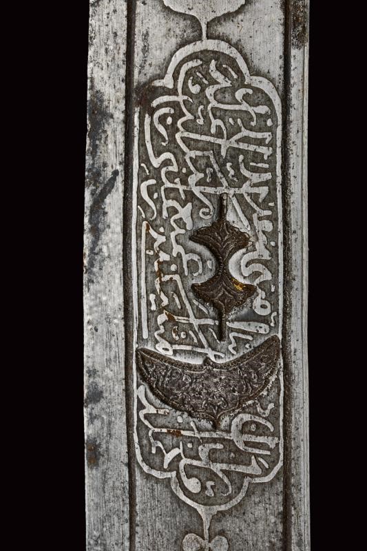 Sciabola persiana, lama in damasco e fornimenti in argento, Daghestan, 1875