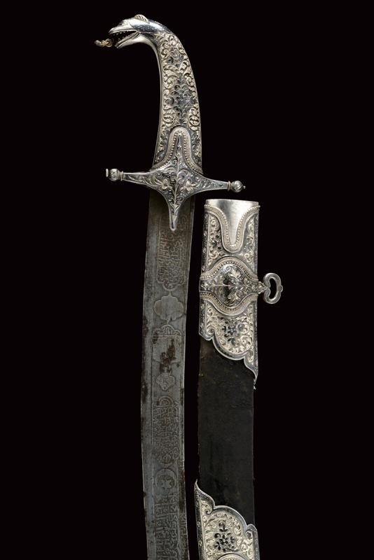 Sciabola persiana, lama in damasco e fornimenti in argento, Daghestan, 1875