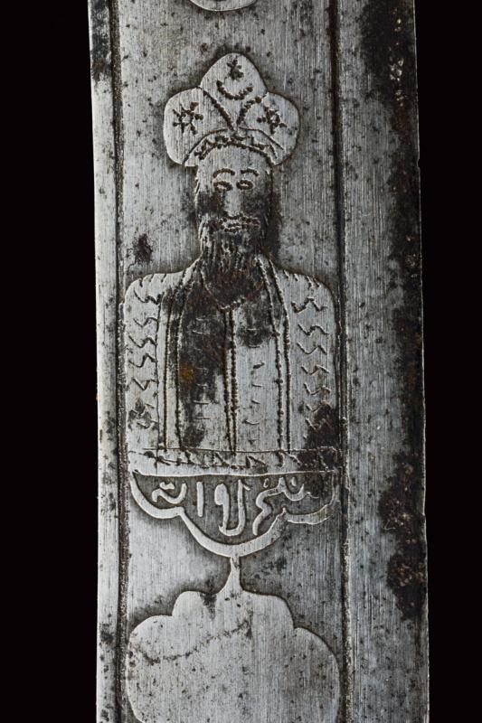 Sciabola persiana, lama in damasco e fornimenti in argento, Daghestan, 1875