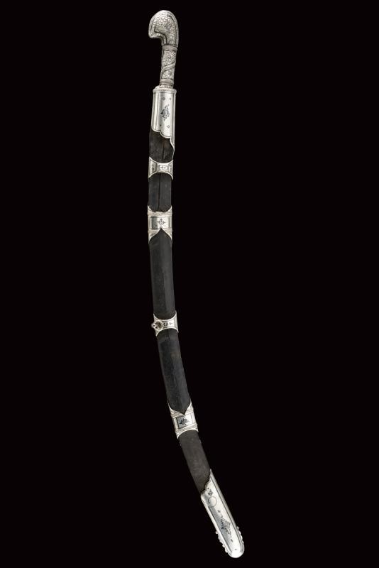 Shasqua, lama curva in damasco con montatura in argento, 1875