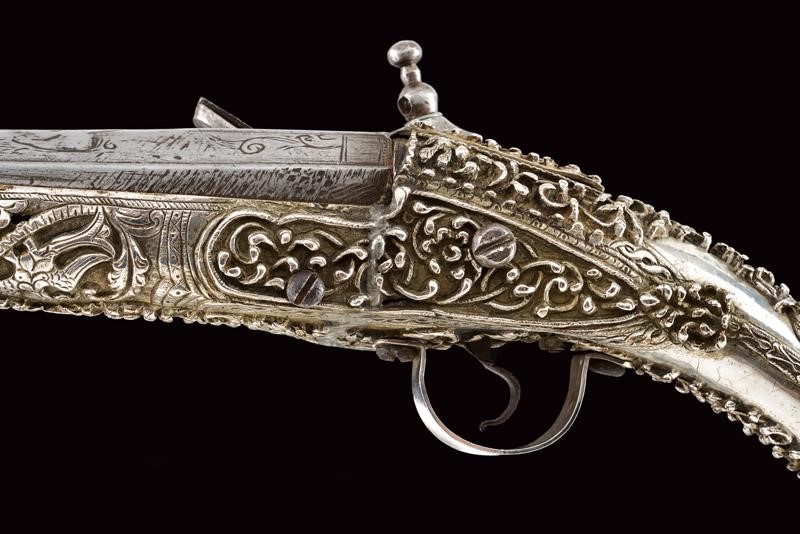 Bella pistola a pietra focaia, Grecia, Inizio del XIX Secolo, lunghezza 50.5 cm, fornimenti in ar...