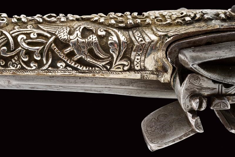 Bella pistola a pietra focaia, Grecia, Inizio del XIX Secolo, lunghezza 50.5 cm, fornimenti in ar...