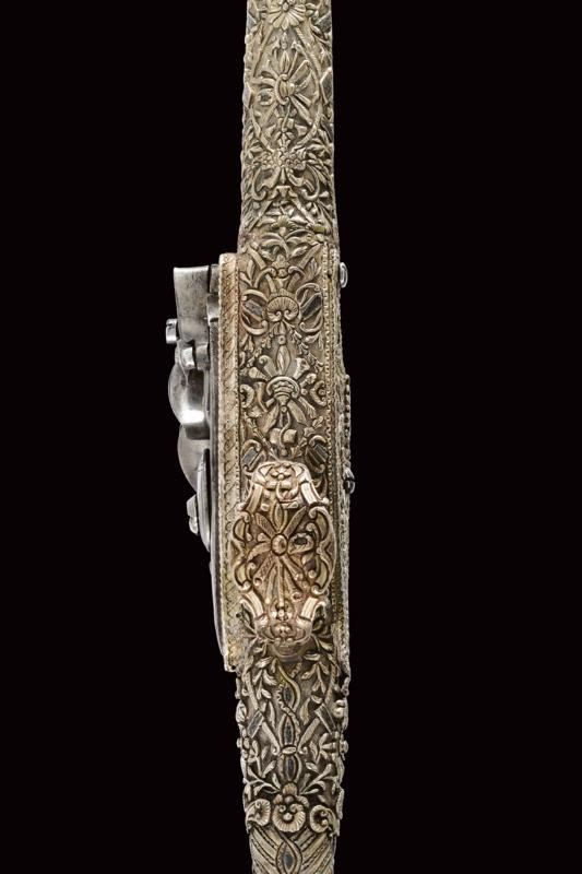 Pistola a pietra focaia in stile Roka, argento, Grecia, fine XVIII secolo