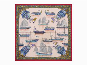 Jonques et Sampans silk twill scarf