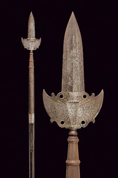 Spuntone da ufficiale inciso, ferro, XVIII Secolo, altezza 215 cm