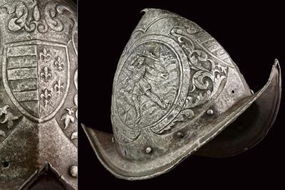 Morione sbalzato, Italia, 1600 circa, altezza 25 cm