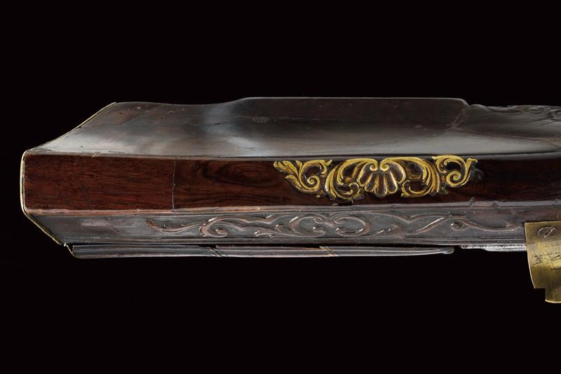Johann Caspar Rudolph, Fucile a ruota in legno con inciso motivo di caccia
