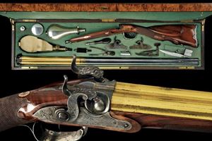  - A beautiful cased silver mounted double-barrelled gun by Lamotte-Jalabert
