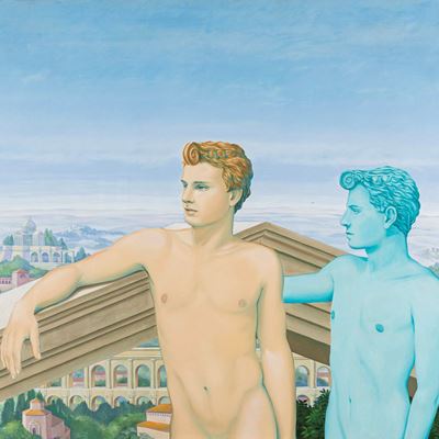 I costruttori, olio su tela, 1985