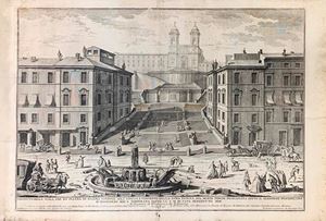 Incisione - Vasi, Giuseppe - Prospetto della scala, che da piazza di  Spagna  conduce  alla chiesa, convento della SS.M .Trinità, sul monte Pincio