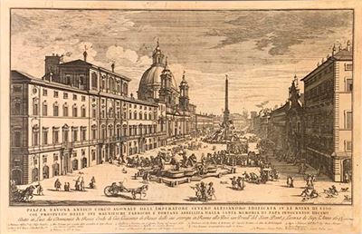 Piazza Navona, antico circo agonale dell'imperatore Severo Alessandro, acquaforte e bulino