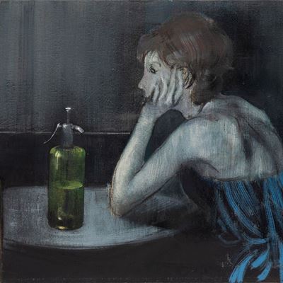 Ragazza con sifone, olio su tela, anni '60