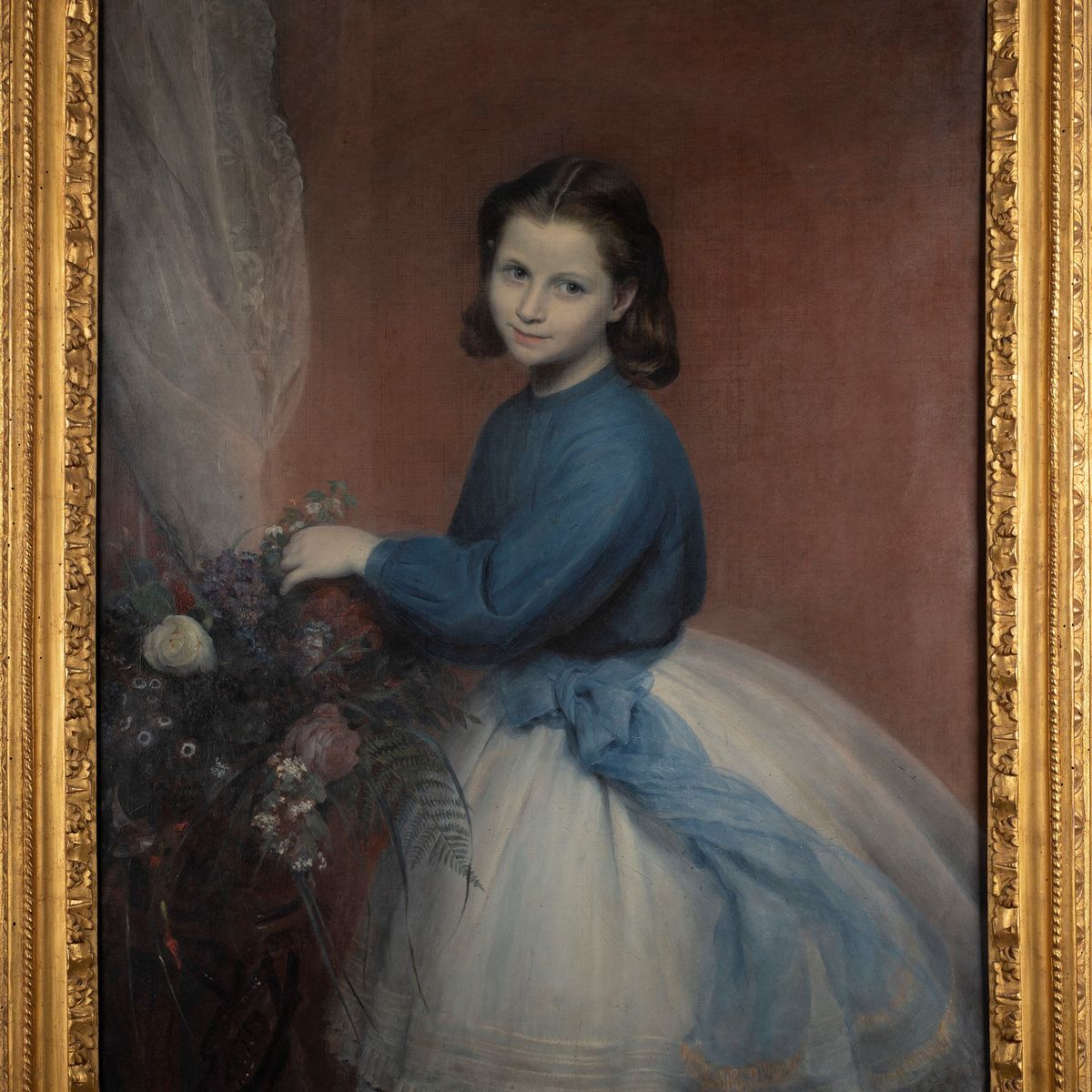 Scuola Europea del XIX Secolo - Ritratto di Bambina con Mazzo di Fiori