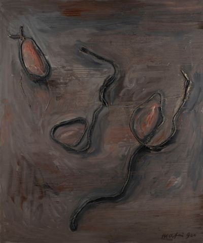 Metamorfosi 1, olio e corde su tela