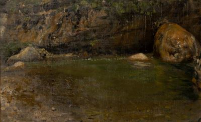 Il fiume Orfento, olio su tela, cm 31 x 49, circa 1903