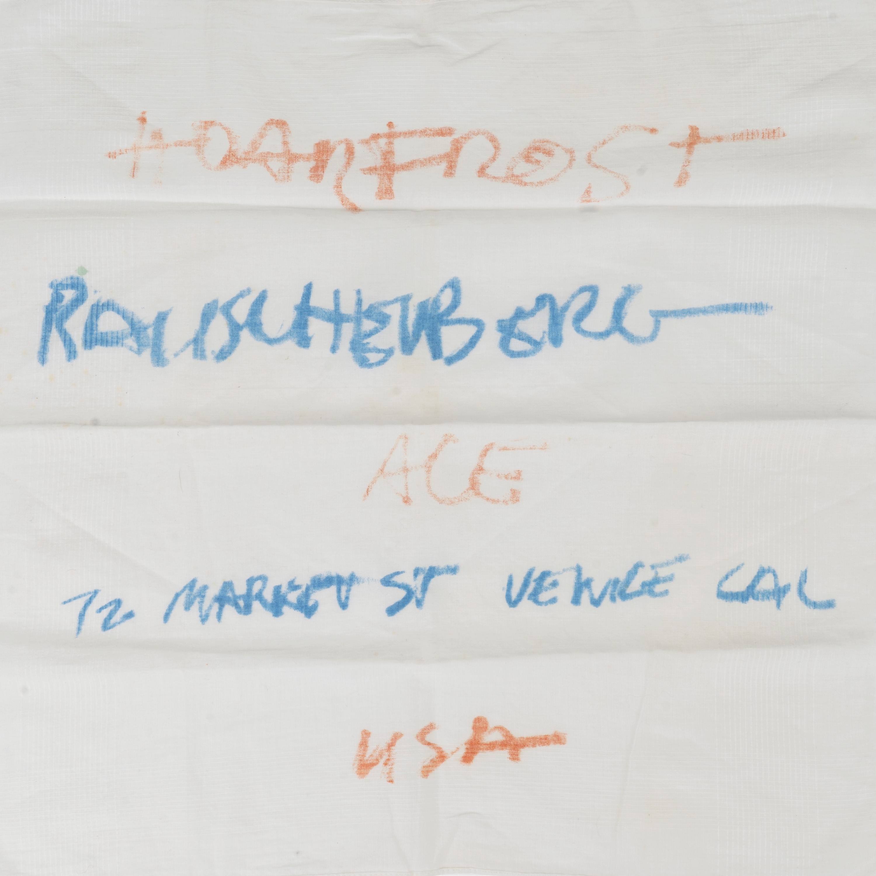 Robert Rauschenberg - Hoarfrost - Tecnica mista su fazzoletto di stoffa