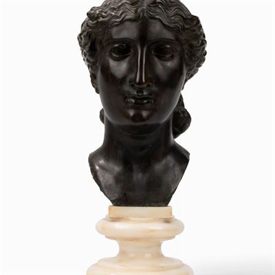 Testa di Atena in Bronzo su Base in Marmo, Secolo XX