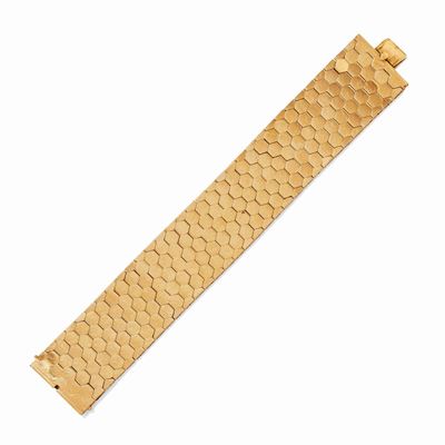 Bracciale a nido d'ape in oro giallo 18k, circa 1940
