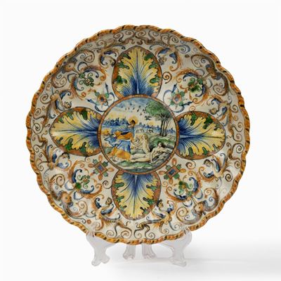 Crespina in Maiolica di Gusto Neorinascimentale Raffigurante la Creazione di Eva, Secolo XVIII