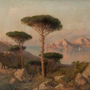 C. de Simone (Scuola romana seconda metà del XIX secolo) - View of Capri from the coast