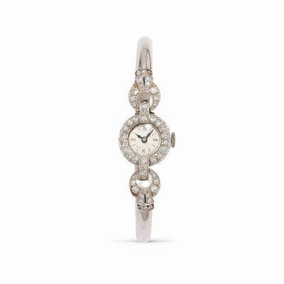 Orologio in platino con diamanti, movimento a carica manuale