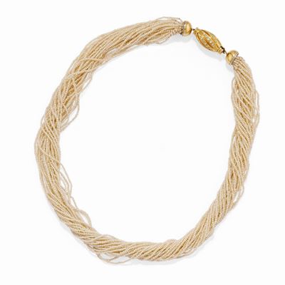 Collana in oro giallo 18k con microperle e diamanti