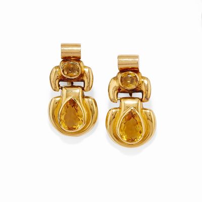 Orecchini in oro giallo 18k con quarzi ovali e a goccia