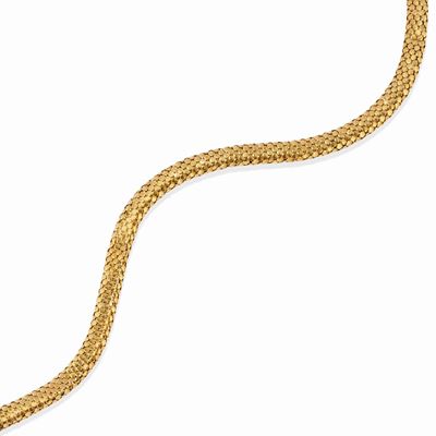 Collana in oro giallo 18k, tecnica a squame con maglia morbida tubolare