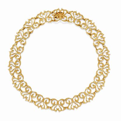 Girocollo, oro giallo 18k con maglie rigide traforate a motivo farfalla