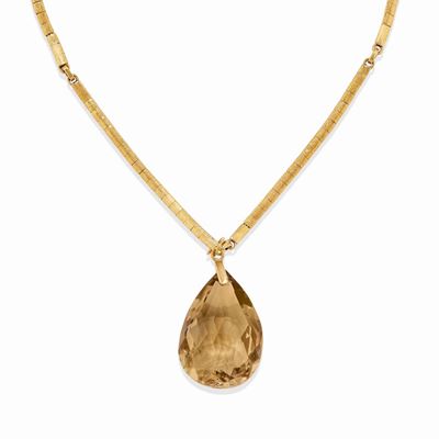 Collana in oro giallo 18k con pendente in quarzo giallo, taglio goccia briolette