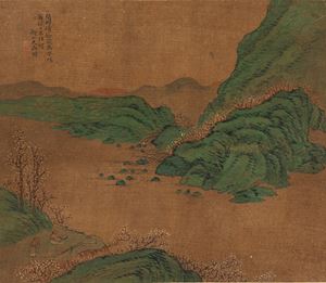 Two silk paintings depicting landscapes, 19th century Japan