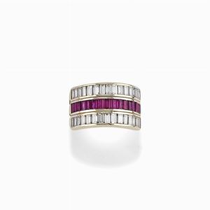 A 18K white gold, diamond and ruby ring