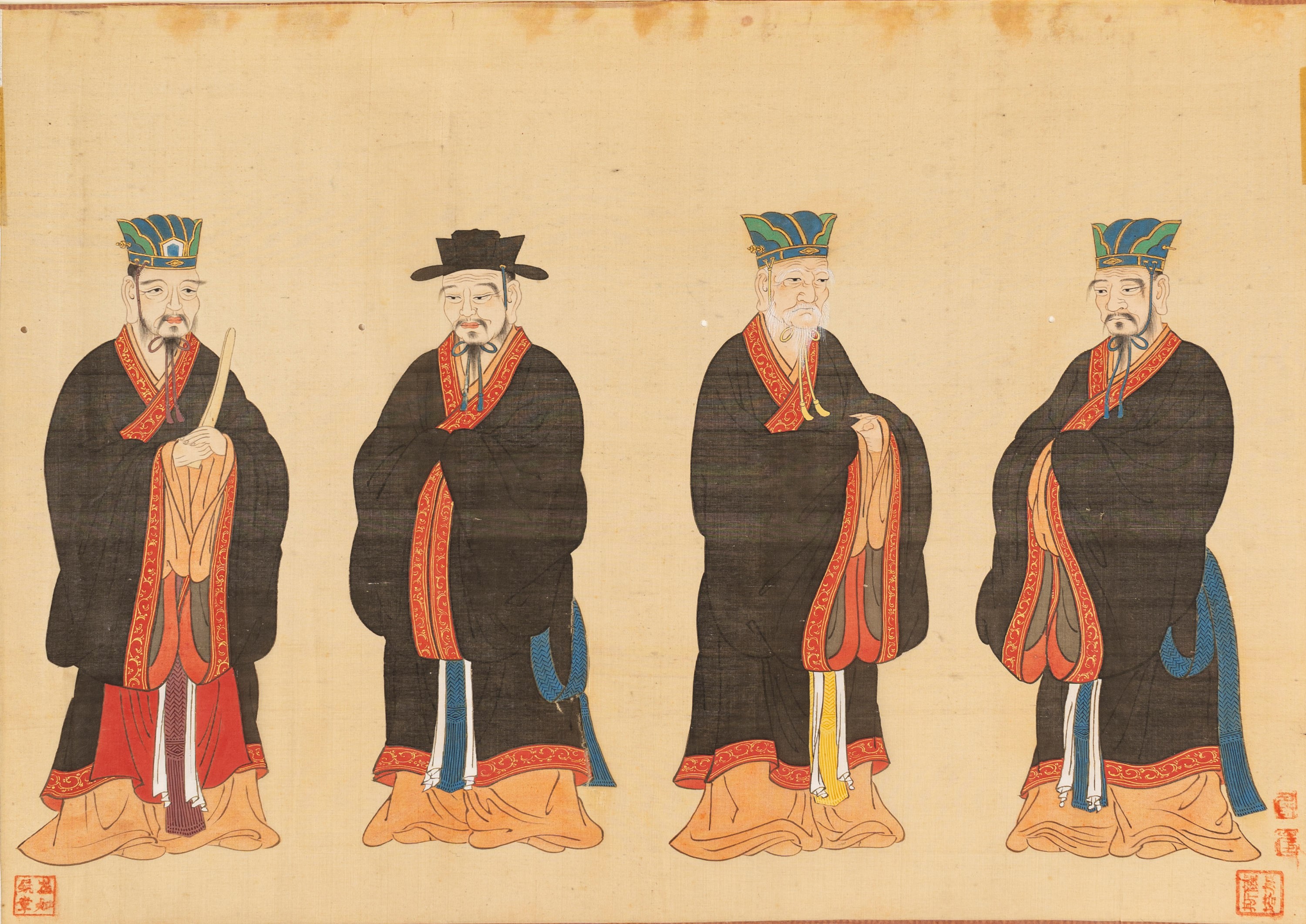 Quattro Dipinti su Seta Raffiguranti Dignitari, Cina Secolo XIX