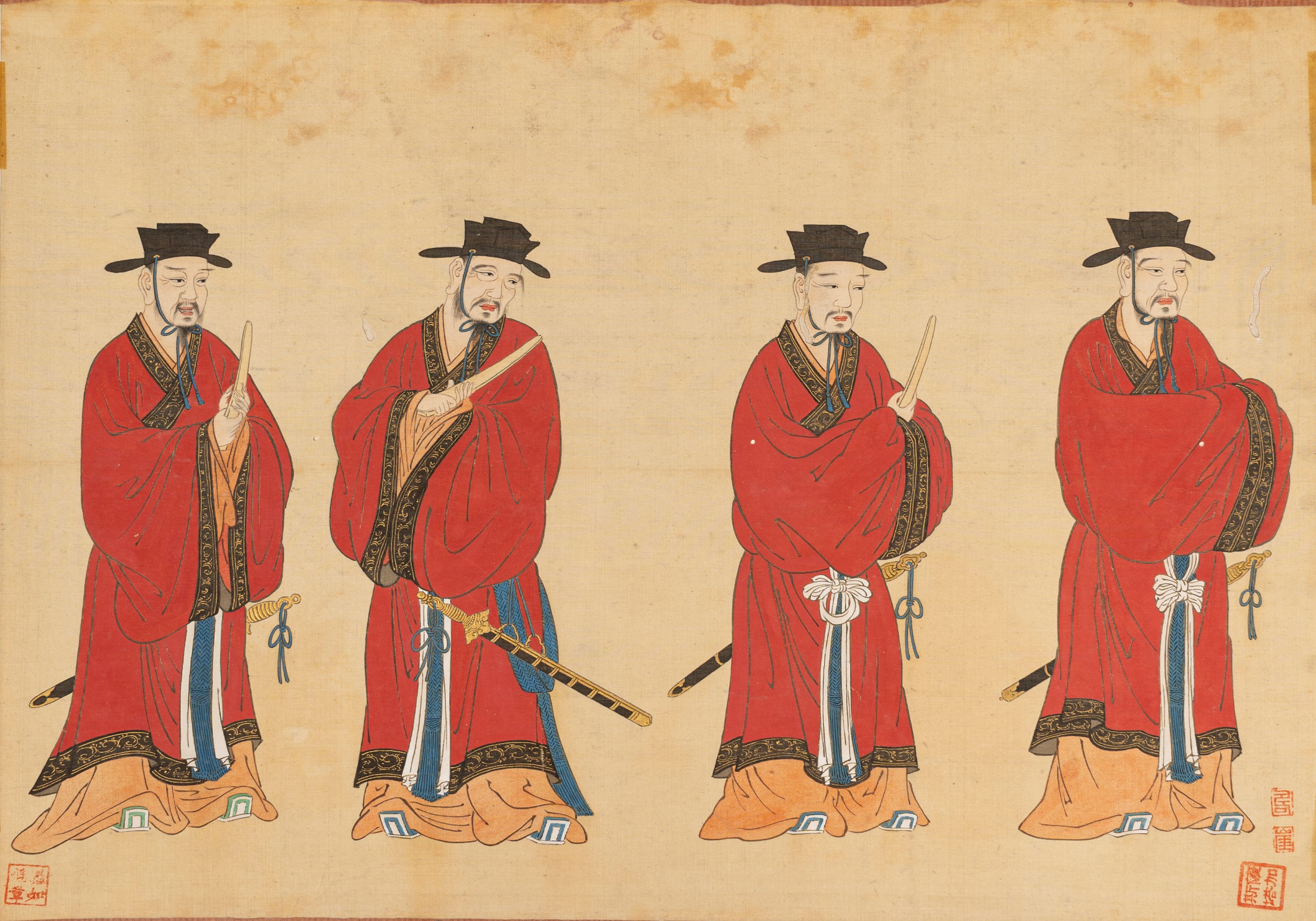 Quattro Dipinti su Seta Raffiguranti Dignitari, Cina Secolo XIX