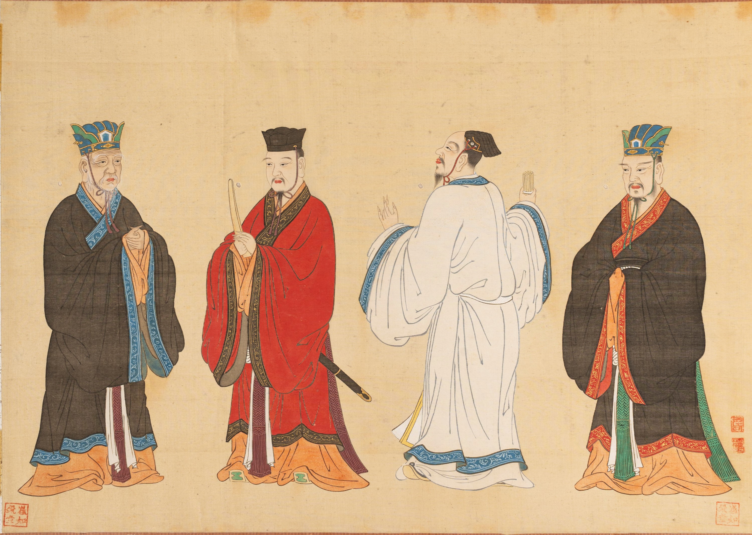 Quattro Dipinti su Seta Raffiguranti Dignitari, Cina Secolo XIX