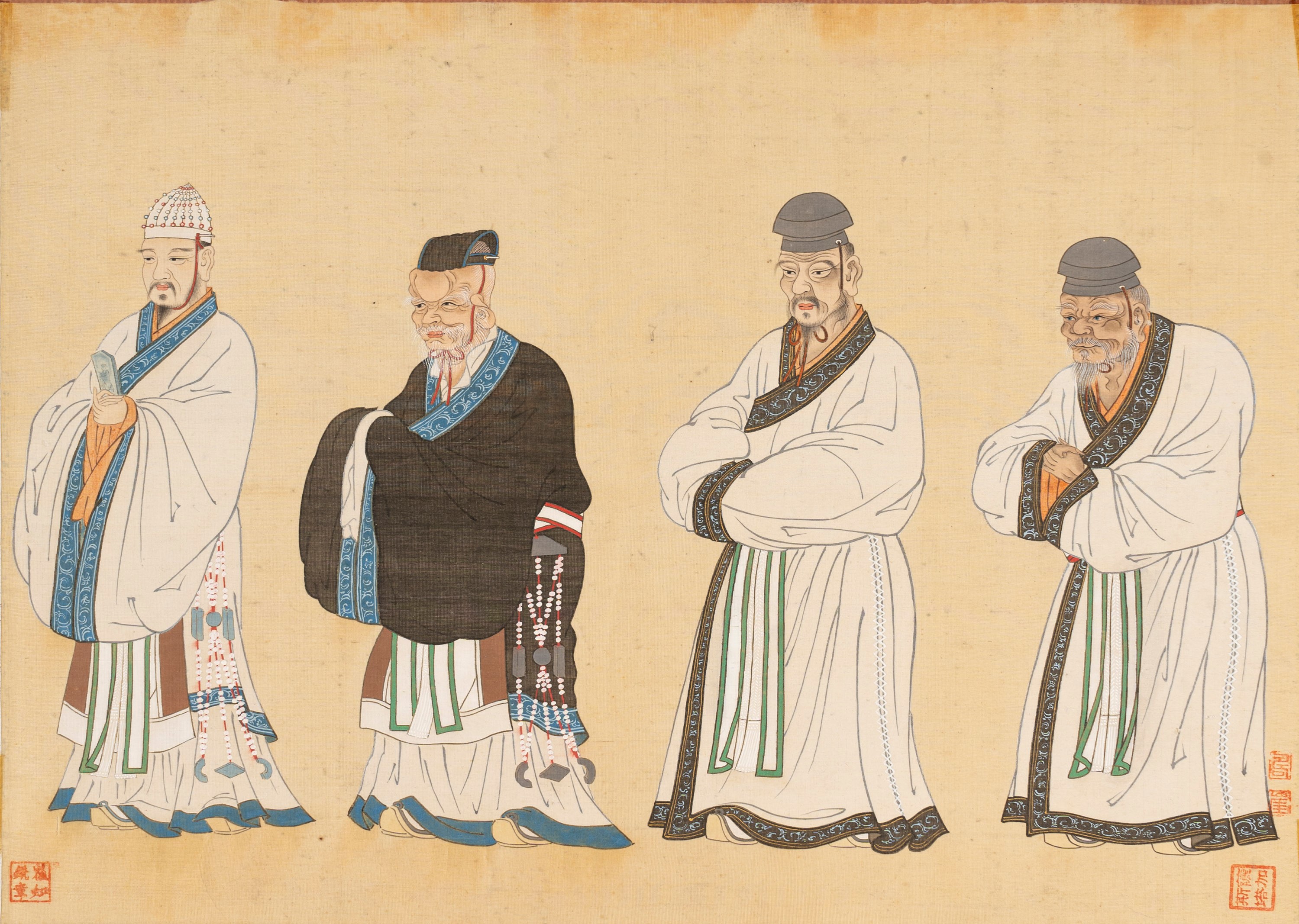 Quattro Dipinti su Seta Raffiguranti Dignitari, Cina Secolo XIX
