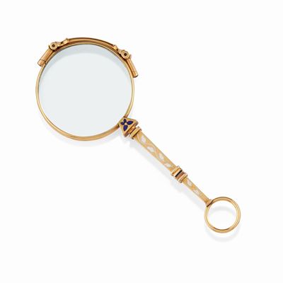 Lorgnette, oro giallo 18k con manico decorato in smalto